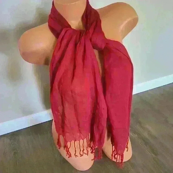 Remington Women's Fringe Scarf Burnt Orange Sheer Material - Picture 5 of 5